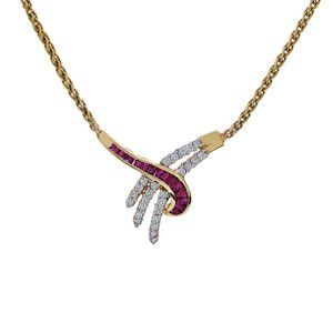 2.75 Ct. Tw. Rubies and Round Cut Diamonds 14K Gold Necklace
